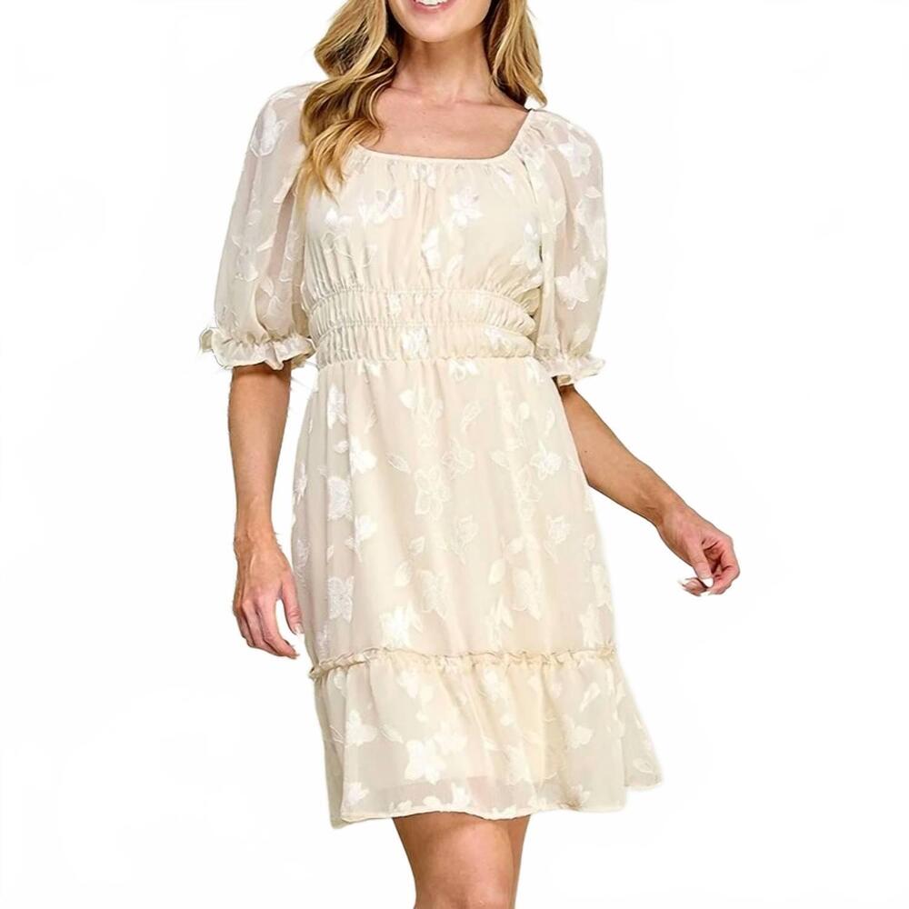 NEW CHRIS & CAROL carefree smocked waist mini dress in cream